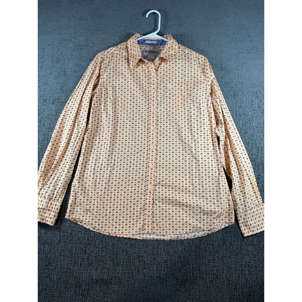 Ariat REAL Womens Fitted Western Button Down Shirt Peach Geometric Print Large